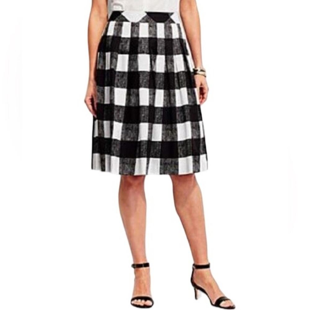 Talbots Black and White Buffalo Check Plaid Pleated Cotton Skirt Size 2 Petite